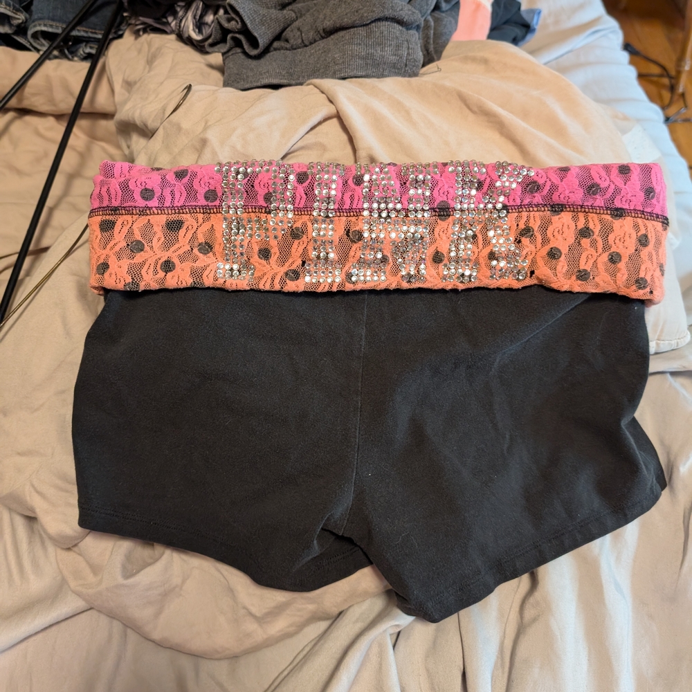Stylish Black Shorts with Pink and Orange Lace Accents